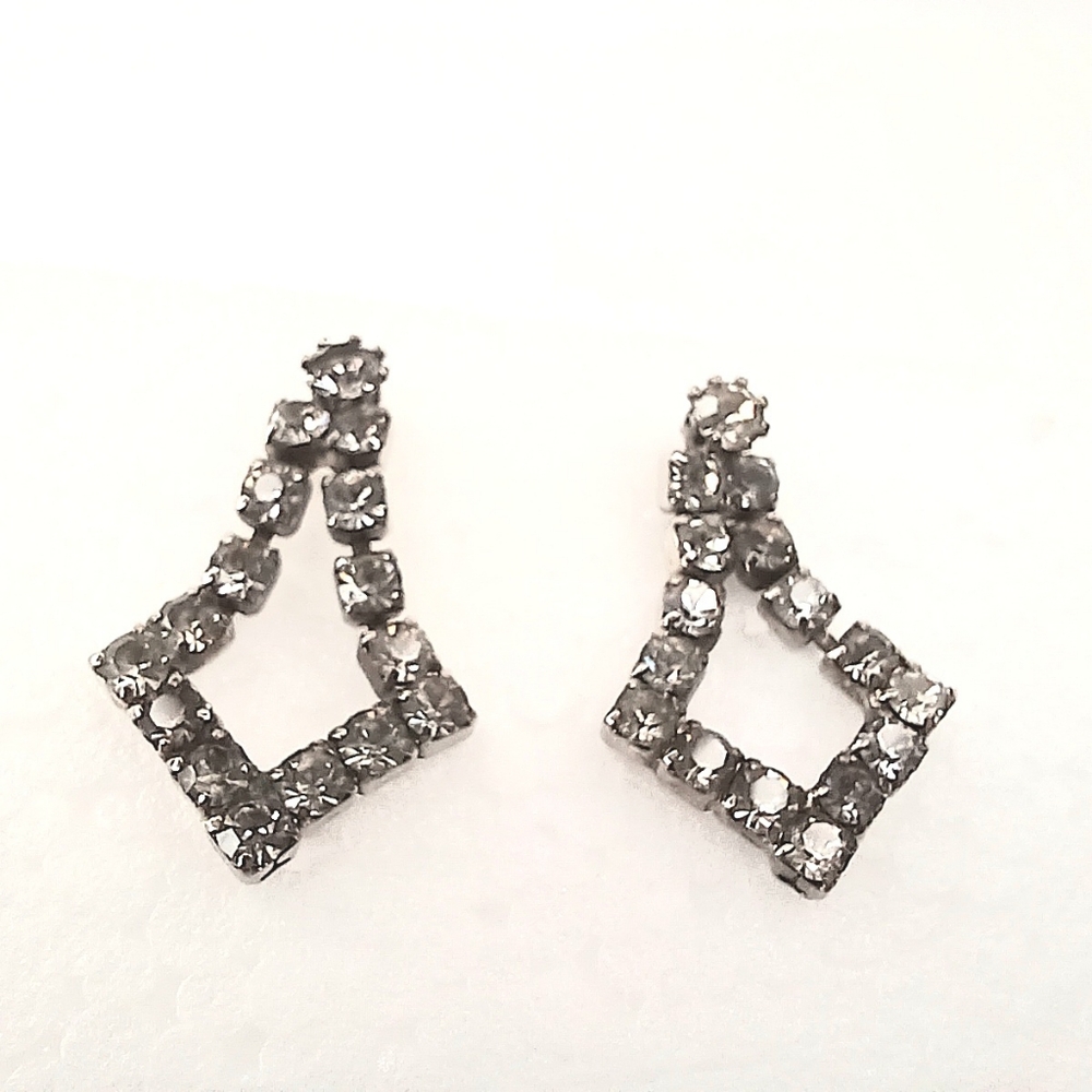 Vintage Rhinestone Earrings Dangle Drop Single Foil Prong Set Classic